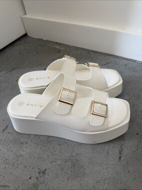 White Platform Buckle Slide Sandals